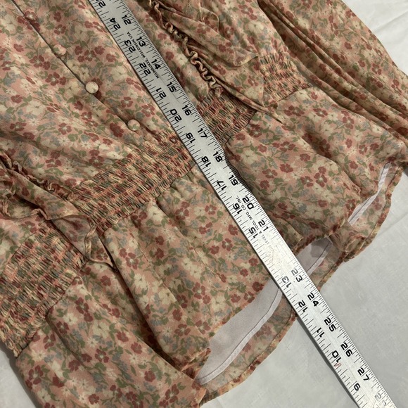 YUMI KIM Angel Eyes Clover Top Blush Floral Ruffle Smocked Waist Peplum Size L - Picture 6 of 13